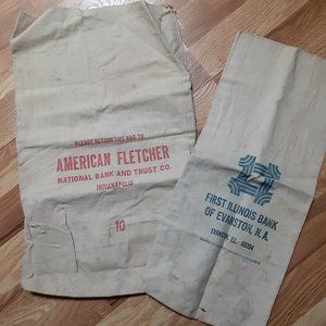 Two Vintage Bank Bags * Illinois * Indianapolis * Canvas Money Bags * Gift Bags